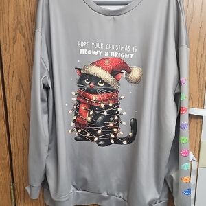 Gray Christmas Cat Sweatshirt